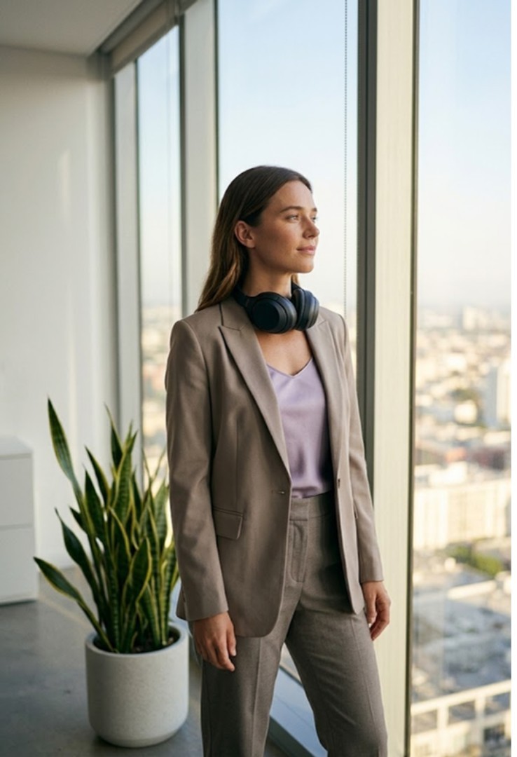 Confident professional with headphones